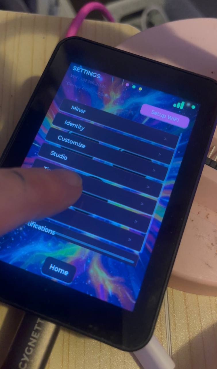 The device interface running on the prototype